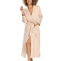 DKaren Bademantel Damen Frottee ohne Kapuze Melisa - Bademantel Damen Frottee Lang - Baumwolle Bademantel Damen Frottier-Bademantel Damen Lang Baumwolle 2XL Beige von DKaren