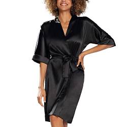 DKaren Dame Morgenmantel Elegant Satin Musterlos Glatt 100, Schwarz,M von DKaren