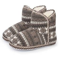 DL Hausschuhe Damen Warm Winter Plüsch Knit Bootie Pantoffeln harter Sohle House Slippers Hausstiefel Hüttenschuhe Braun 39 von DL