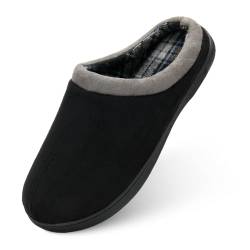 DL Warme Hausschuhe Herren Komfort Winter Hausschuhe Herren Flauschig Slipper Gefüttert mit Gummisohle für Männer Bequeme Plüsch Schuhe, Schwarz 44/45 von DL