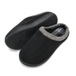 DL Warme Hausschuhe Herren Komfort Winter Hausschuhe Herren Flauschig Slipper Gefüttert mit Gummisohle für Männer Bequeme Plüsch Schuhe, Schwarz 46/47 von DL