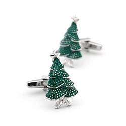 1 Paar Herren-Manschettenknöpfe Weihnachtsbaum-Manschettenknöpfe aus hochwertigem Messing, grünes Design von DLKSH