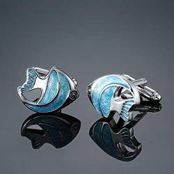 DLKSH 1 Paar Manschettenknöpfe aus Kupfermaterialien, lustiges Kleintier-Design, blaue Fische von DLKSH