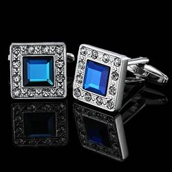 DLKSH 1 Paar Manschettenknöpfe aus Messing, handeingelegt, blauer Kristall, Zirkon, klassischer Stil, Herren-Schmuck, 11 Paar von DLKSH