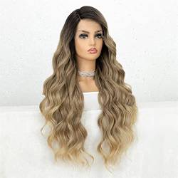 DLSEAN Long Body Wave Lace Front Wig Ash Blonde Lace Wigs for Black Women Heat Resistant Cosplay Synthetic Lace Wig Ombre Wig,22 inch von DLSEAN