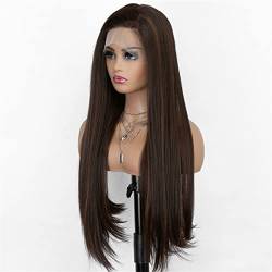 DLSEAN Synthetic Lace Front Wig,Brown Highlight Wig Long Straight Synthetic Lace Wigs for Black Women Heat Resistant Natural Hair Side Part Wig,24 inch von DLSEAN