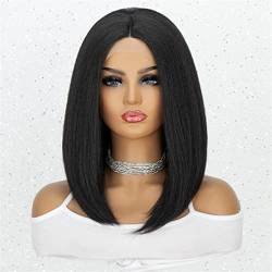 DLSEAN Synthetic Lace Front Wig,Kinky Straight Wig Black Yaki Lace Front Wig for Women Bob Synthetic Wigs with Baby Hair Heat Temperature Afro Wigs,26 inch von DLSEAN