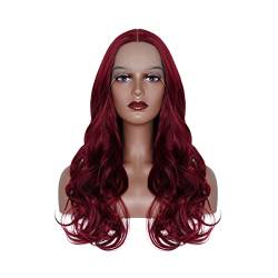 DLSEAN Synthetic Lace Front Wigs,99J Burgundy Wig Synthetic Lace Wigs for Women Body Wave Glueless Pre Plucked Hairline Wig with Baby Hair Heat Resistant Fiber,26inch von DLSEAN