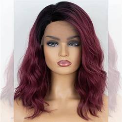 Synthetic Lace Front Wig,Burgundy Bob Synthetic Lace Wig Heat Resistant Pink Ombre Wavy Wigs for Black Women Side Part Rose Pink Cosplay Wig,A,18 inch von DLSEAN