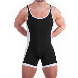 DLSMDOUS Herren Wrestling Unterhemden Ärmellose Sportunterstützer Wrestling Uniform Sport Bodysuit Jumpsuits Zum Spaß 4309 Schwarz M von DLSMDOUS