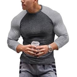 Herren Muskeln Raglan schneiden T-Shirts mit 3/4 Hülse Fitness Trainiert T-Shirt Dunkelgrau-Hellgrau XL von DLSMDOUS