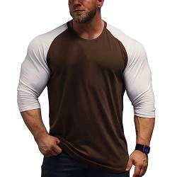 Herren Muskeln Raglan schneiden T-Shirts mit 3/4 Hülse Fitness Trainiert T-Shirt Kaffee-Weiß L von DLSMDOUS