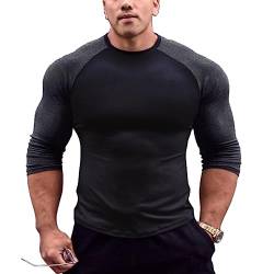 Herren Muskeln Raglan schneiden T-Shirts mit 3/4 Hülse Fitness Trainiert T-Shirt Schwarz-Dunkelgrau 2XL von DLSMDOUS