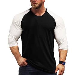 Herren Muskeln Raglan schneiden T-Shirts mit 3/4 Hülse Fitness Trainiert T-Shirt Schwarz-Weiß 2XL von DLSMDOUS