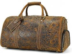 Corsehild 20-Zoll-Leder-Reisetasche, Vintage-Reisetasche mit Schuhfach, Wochenend-Gepäcktasche, Freizeit-Sporttasche for Damen und Herren, 60 x 24 x 35 cm (Color : Brown, Size : 52x26x27cm) von DLUXCA