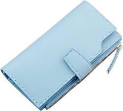 Modische Lange Geldbörse mit Münz-ID, farblich abgestimmt, Damen-Reißverschluss-Geldbörse, mehrere Kartenfächer, Clutch-Tasche, Handytasche, Amity-Geldbörsen for Damen (Color : Blue, Size : One Size von DLUXCA