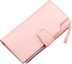 Modische Lange Geldbörse mit Münz-ID, farblich abgestimmt, Damen-Reißverschluss-Geldbörse, mehrere Kartenfächer, Clutch-Tasche, Handytasche, Amity-Geldbörsen for Damen (Color : Pink, Size : One Size von DLUXCA