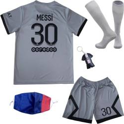 DMDMK Paris Messi #30 2022/2023 Auswärts Trikot Shorts und Socken Kinder und Jugend Größe (Grau, 30 (13-14 Jahre)) von DMDMK