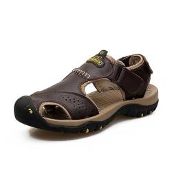 DMGYCK Mens Leather Hiking Sandals With Arch Support Orthopedic Sport Recovery Athletic Walking Sandals For Man Outdoor Summer Casual Sandals (Color : Dark brown, Size : EU 38) von DMGYCK