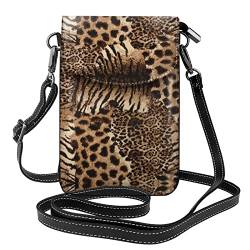 DMORJ Handy-Geldbörse mit Leopardenmuster – kleine Umhängetasche aus Leder, Damen, Schultergurte, Tasche mit Kreditkartenfächern, 19 x 7,3 cm, Schwarz , Einheitsgröße von DMORJ