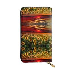 DMORJ Sunset Sunflower Leder Lange Clutch Geldbörse: 19 x 10 cm bequem leicht wasserdicht langlebig schönes Geschenk, schwarz, Einheitsgröße, Schwarz , Einheitsgröße von DMORJ