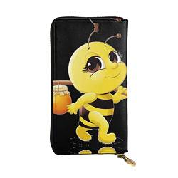 Honey Bee Damen Leder Lange Clutch-Geldbörse: 19 x 10 cm, bequem, leicht, wasserdicht, langlebig, schwarz, Einheitsgröße, Schwarz, Einheitsgröße von DMORJ