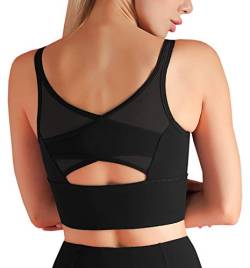 DMYG Damen Sport BH Yoga Fitness-Training mit Gepolstert Push Up Top BH Starker Halt ohne Bügel Bustier Schwarz XL von DMYG