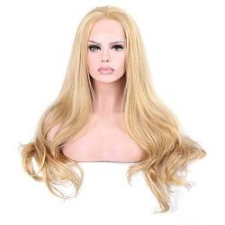 DNARLKBF Damen Synthetik Lace Front Perücke Lang Wellig Hellgolden Mit Babyhaar Cosplay Perücke Natürliche Perücken Party Perücke Kostüm Perücke von DNARLKBF