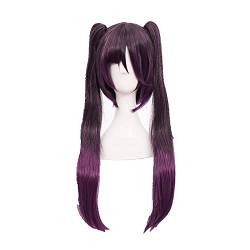 DNARLKBF Genshin Impact Mona Cosplay Dark Purple Wig Pigtails Synthetic Long Straight Heat Resistant Synthetic Hair Cosplay Wig + Wig Cap von DNARLKBF