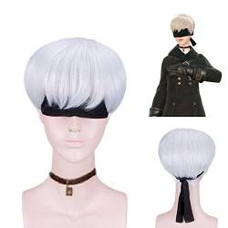 DNARLKBF Nier Automata Cosplay Kostüm Yorha No.9 Typ S Outfit Herren Sets Jacke + Hose + Rucksack + Handschuhe + Krawatte + Socken + Perücke 9S Uniformen S Nur Perücke von DNARLKBF