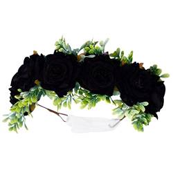 1 Stück Blumen-Haarschmuck, Braut-Accessoires, Braut-Stirnband, Blumenkranz, Rosenblüten-Haarreifen, Blumengirlande, Blumen-Kopfschmuck for die Braut, Kopfbedeckung, Hochzeitsblumen, Schwarz (Color : von DNCG