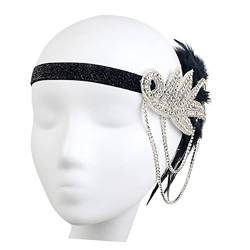 1 Stück Flapper-Stirnband, Haarschmuck, Braut-Haarteile for Hochzeit, Stirnband, Hochzeit, Braut-Kopfbedeckung, Gatsby-Kopfschmuck, Stirnband, Strass-Haarband, Kopfbedeckung (Color : Black, Size : von DNCG