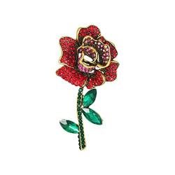 Bow Tie Brooches for Women Vintage Rose Brooch Female Diamond Encrusted Flower Pin Coat Suit Accessory Buckle (Color : Red, Size : One Size) von DNCG