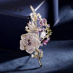 Brooch for Women's Rose Brooches Inlaid with Colored Zirconium Brooch Temperament Flower Zircon Brooch Evening Dress Accessories (Color : D) von DNCG