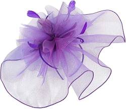 Damen-Fascinator, Federn-Teeparty-Hut, Schleier-Stirnband mit Haarspange, Blumen-Haarspange, Facinator, weißes Kopftuch (Color : Purple, Size : One Size) von DNCG