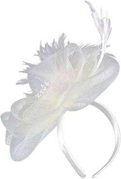 Damen-Fascinator, Federn-Teeparty-Hut, Schleier-Stirnband mit Haarspange, Haar-Accessoire, Fasinators-Kopftuch (Color : White, Size : One Size) von DNCG