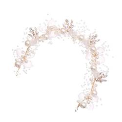 Kopfbedeckung for Kinder, Kopfstück for Hochzeit, Braut, weiße Perlen, Braut-Haarband, Brautjungfern-Stirnband, Hochzeitsblume, Brautjungfern-Perlen-Kopfschmuck, Perlenblumen-Stirnband, Kinderkrone von DNCG