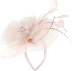 Mesh-Damen-Fascinators, Federn-Teeparty-Hut, Schleier-Stirnband mit Haarspange, Haar-Accessoire, Fasinators-Stirnbänder (Color : Pink, Size : One Size) von DNCG