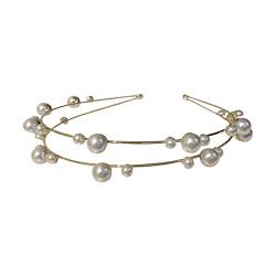 Perlen-Mädchen-Party, vielseitiges Mädchen-Design for Hochzeit, Vintage-Stirnband mit goldenen Bändern, künstlich, elegant, schick, Zink-Kopfbedeckung, Reifen, stilvoller Braut-Perlenschicht, doppelte von DNCG