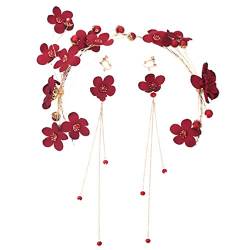 Perlen-Ohrringe, 1 Set, Haarschmuck, schöne Hochzeit, rote Blume, Kopfbedeckung, Ohrringe, Stirnband, Haarband for Mädchen und Frauen, Braut-Haarranke von DNCG