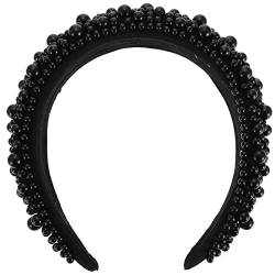 Perlen-Stirnband, glitzerndes Kunstperlen-Strass-Haarband, Braut-Haarband, Barock-Schwamm-Perlen-Stirnband, Hochzeit, Haarschmuck for Frauen und Mädchen – Weiß (Color : Black) von DNCG