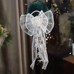 Perlweißes Garn, Krepp, Damen-Kopfbedeckung, Schritt zurück, Schütteln, koreanischer Super-Hochzeits-Haarschmuck von DNCG