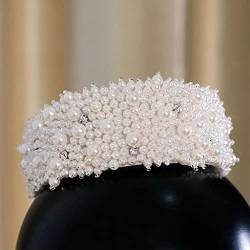 Retro Braut Perlen Haarband Perle Satin Braut Bankett Haar tragen Hochzeit Haarschmuck von DNCG