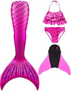 DNFUN Mädchen Meerjungfrauenschwanz Zum Schwimmen mit Kinder Meerjungfrau Flosse -Mermaid Tail Meerjungfrauenflosse zum Schwimmen, 4 Stück Set,M3,120 von DNFUN