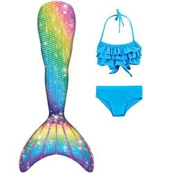 DNFUN Meerjungfrauenschwanz mit Bikini zum Schwimmen für Mädchen Meerjungfrau Schwanz Schwimmen kostüme für Kinder,Meerjungfrau Flosse Mädchen Seperat von DNFUN