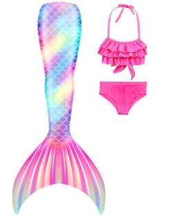 DNFUN Meerjungfrauenschwanz mit Bikini zum Schwimmen für Mädchen Meerjungfrau Schwanz Schwimmen kostüme für Kinder,ohne Einlagen Hart Monoflosse 3 Stück von DNFUN