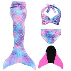 DNFUN meerjungfrauenflosse mädchen Badeanzug - Meerjungfrau Flosse Bademode mit Bikini Set und Monoflosse Mermaid Tail von DNFUN