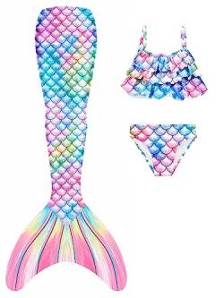 Meerjungfrauschwänze mit Bikini für Mädchen 3pc,Mermaid Tail Dress Up Meerjungfrauschwimmen Kostüme für Kinder,ohne Monoflosse von DNFUN