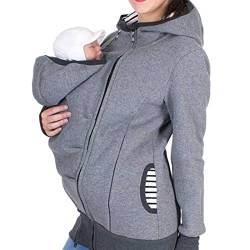 Tragejacke Für Mama Und Baby, Mutterschaft Hoodie Warm Jacke Damen Langarm Umstandsjacke Mit Kapuze, Grey-M von DNJKH