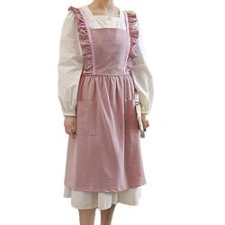 DNLKWGO Frauen Küche Kochen Lätzchen Schürzen Baumwolle Pinafore Schürze Kleid mit Taschen zum Malen Garten, rose, Einheitsgröße von DNLKWGO